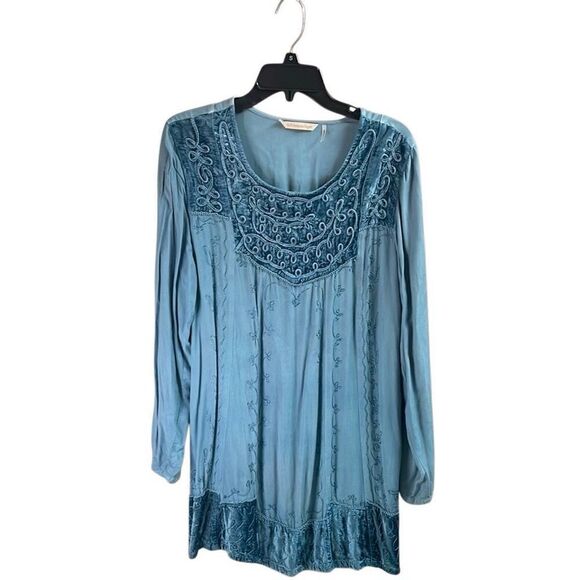 SOFT SURROUNDINGS Womens Rayon Velvet Embroidered Trim Tunic Top Boho Size L(?) - Picture 1 of 11